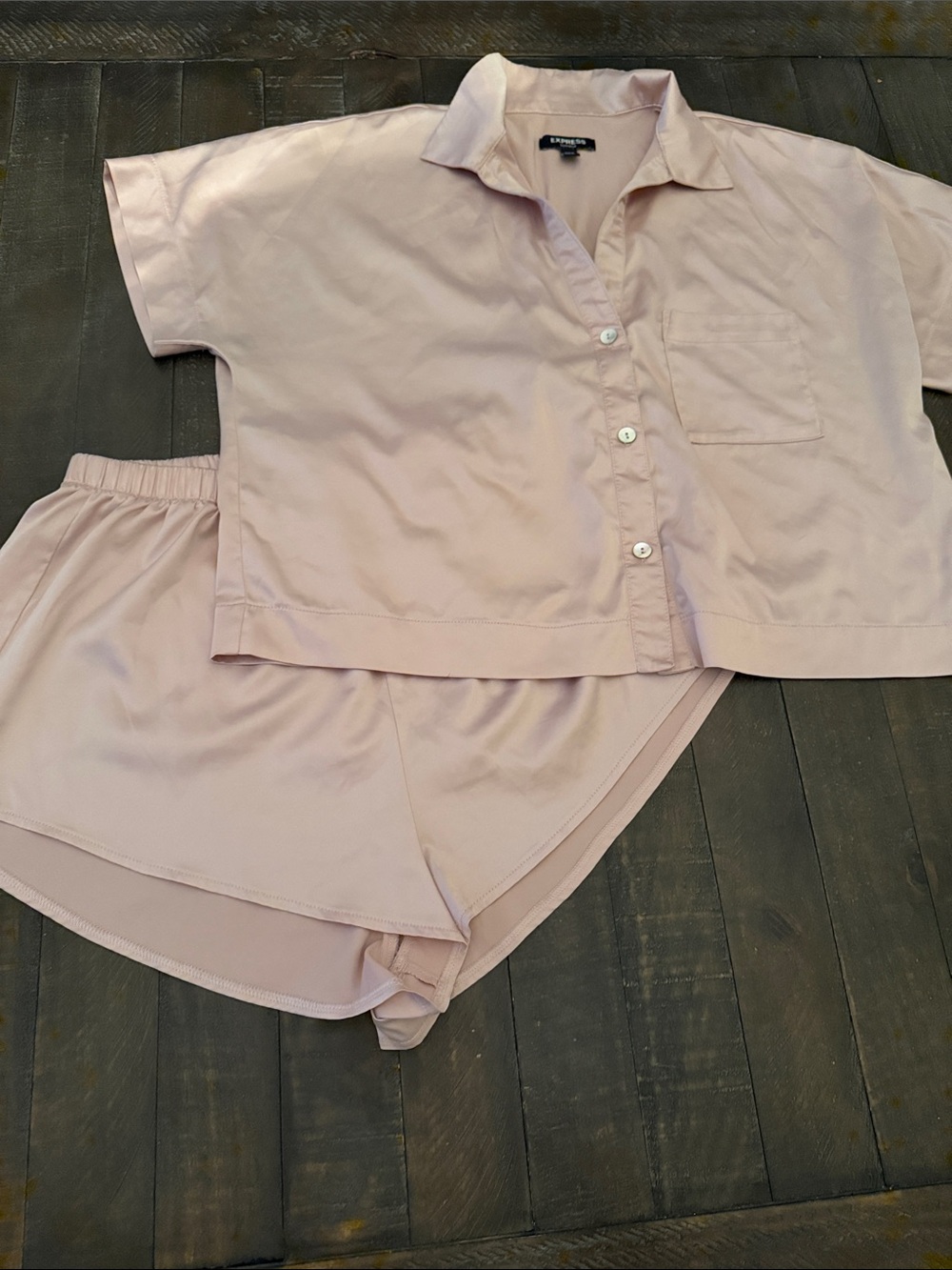 Express silky Blush Pink Short Sleeve Crop Button Pajama Set